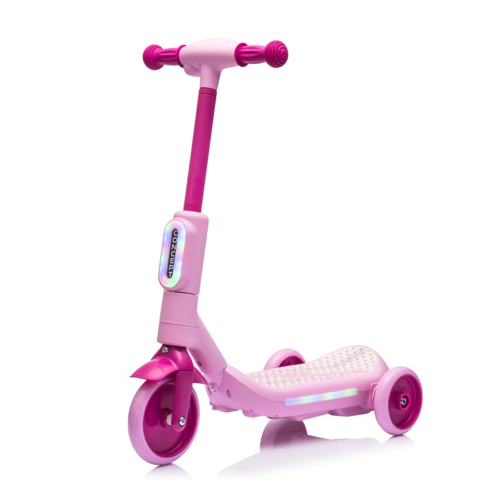 Trotineta electrica cu aburi si lumini pentru copii, cu 3 roti, Kinderauto Aquamist, 30W, 6V 4.5Ah, roz