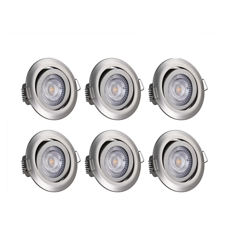 Set 6 spoturi LED Monzana, 82 x 30 mm, 3000 K, 400 lm, IP 20, Argintiu