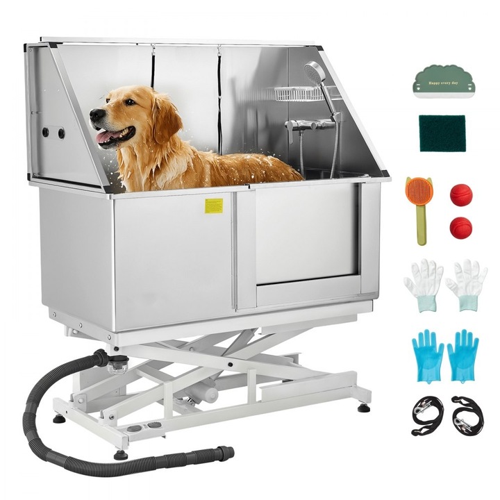 Cada Electrica pentru Caini, 127 cm, Otel Inoxidabil, Filtru de Apa, Ingrijire Profesionala, Capacitate 150 kg