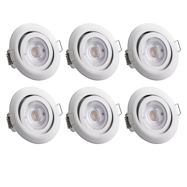 Set 6 spoturi LED Monzana Krog, 82 x 30 mm, 3000 K, 400 lm, IP 20, Alb