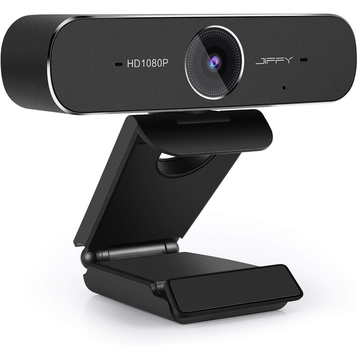Camera web JIFFY cu focalizare automata HDR, microfon cu reducere dubla a zgomotului, USB HD 1080p, camera web pentru laptop si desktop, streaming, inregistrare, chat si conferinte