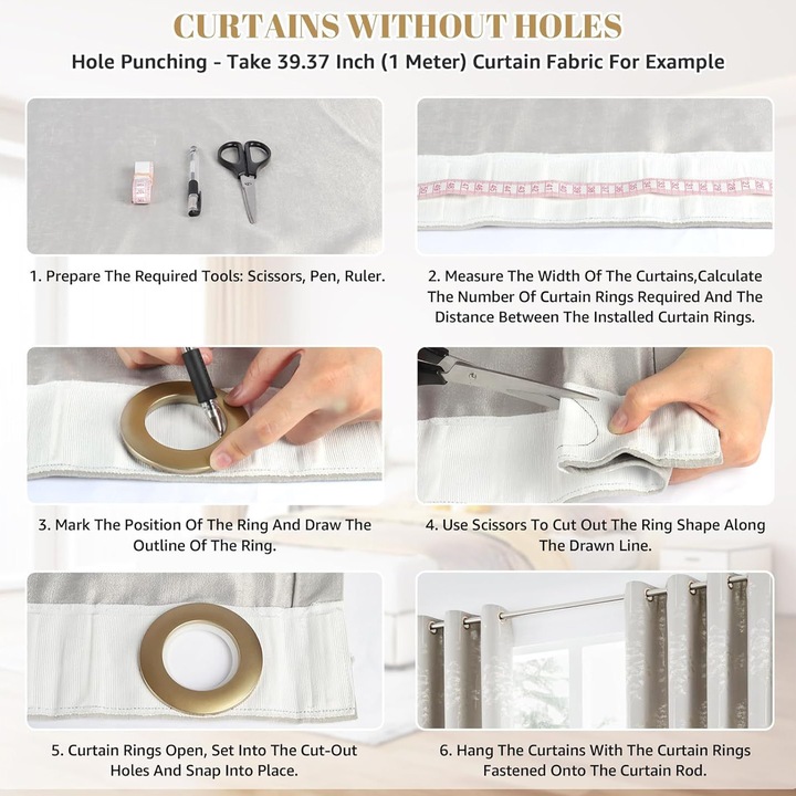 Комплект от 25 халки за пердета TREXORA, плавно плъзгане, златист, 42 мм