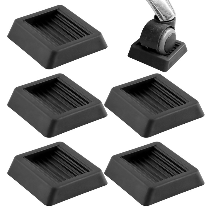 Set 5 bucati protectii pentru roti de mobilier, VPUINEFE, antiderapante, negru, 80x80x19mm