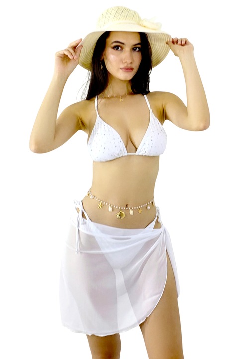 Fusta scurta de plaja tip Sarong, Alb