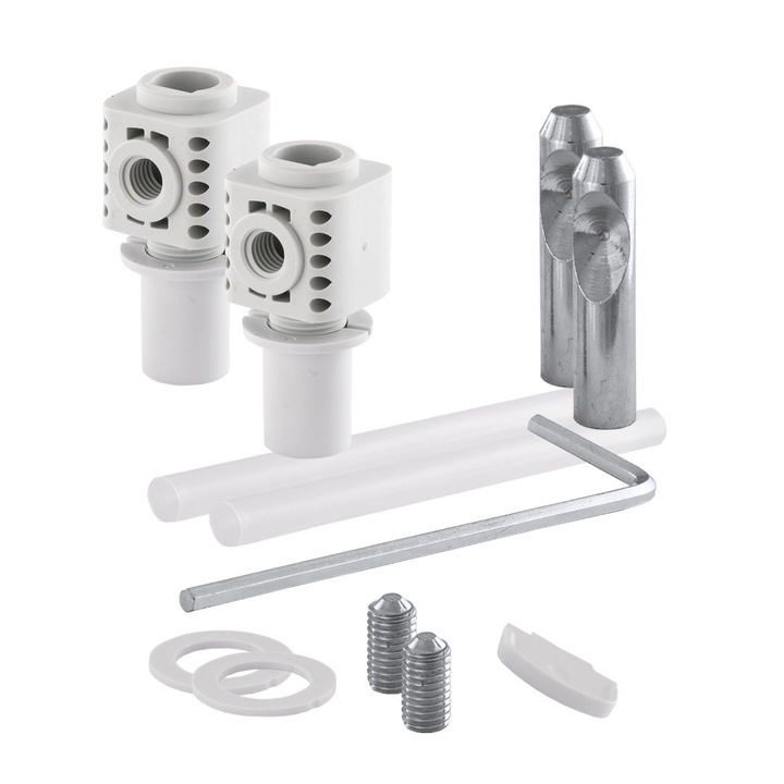 Set De Fixare Pentru Toalete Si Bideuri, Granitan, 7 cm, Garnituri Si Spacere Pentru O Potrivire Corecta, Etanseitate Si Durabilitate A Constructiei, 2 Elemente Albe De Fixare Pentru O Montare Toaletei, 2 Tuburi De Montaj 7 cm, 2 Extensii De Montaj