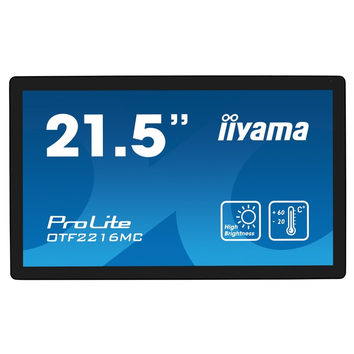 Iiyama 21.5" OTF2216MC-B1 VA LED monitor, Full HD 1920 x 1080, VGA, HDMI, DisplayPort, Érintőképernyő, Fekete