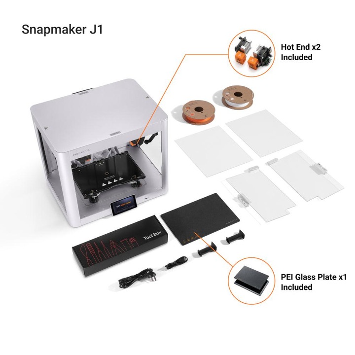 Imprimanta 3D Snapmaker J1S High Speed IDEX, 350 mm/s, Ecran tactil 5"