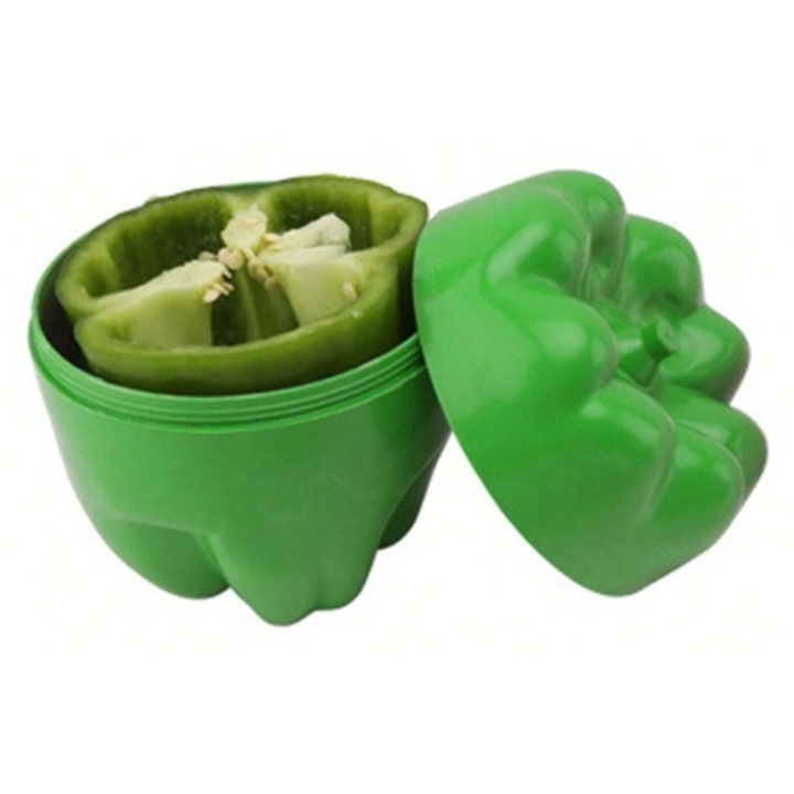 Cutie de depozitare si pastrare a alimentelor, Plastic, Flippy, Model Ardei, 9.8x9.8x10.7 cm, Verde