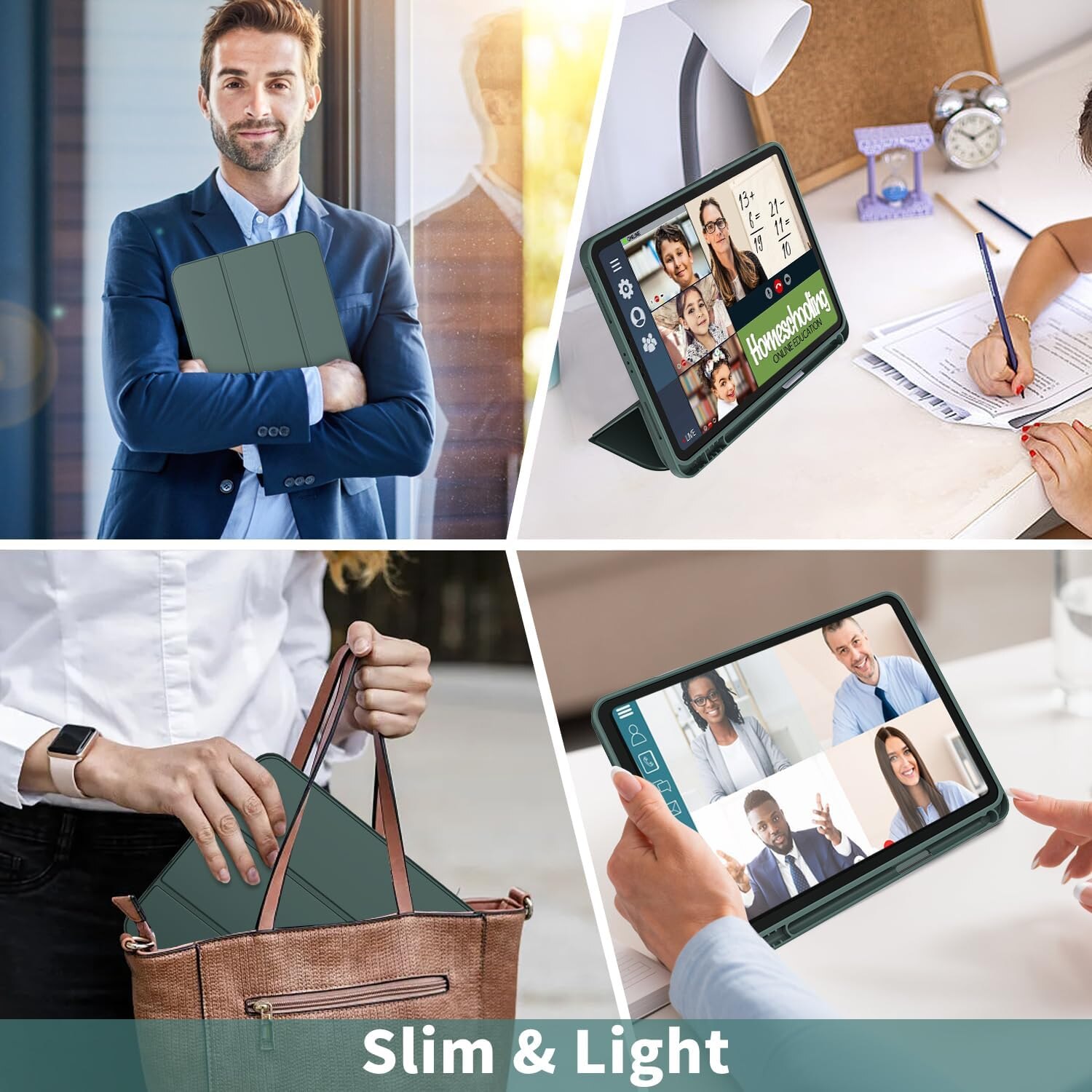 Husă tabletă Sonlaryin pentru iPad Air 11 inch 2024, verde închis, cu suport pentru creion, funcție auto sleep/wake