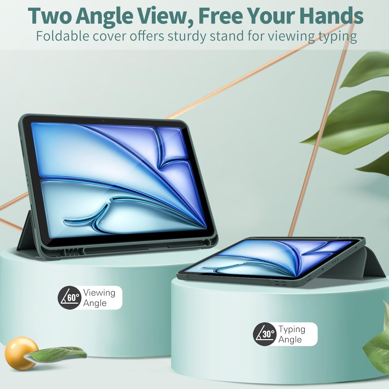 Husă tabletă Sonlaryin pentru iPad Air 11 inch 2024, verde închis, cu suport pentru creion, funcție auto sleep/wake