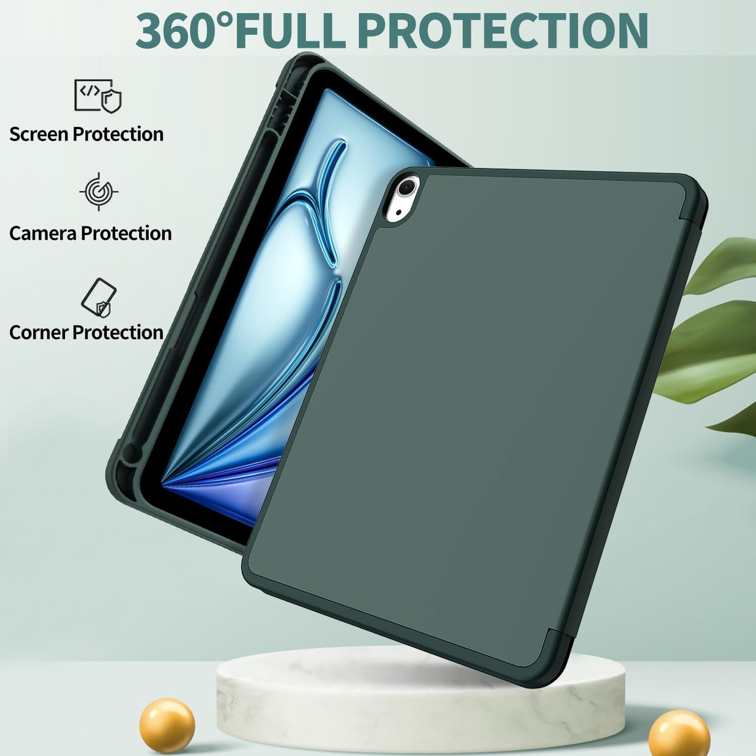 Husă tabletă Sonlaryin pentru iPad Air 11 inch 2024, verde închis, cu suport pentru creion, funcție auto sleep/wake