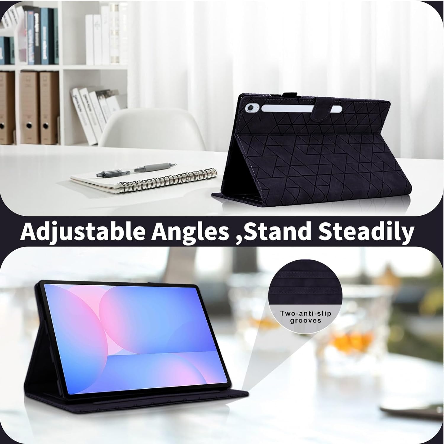 Husa pentru Samsung Galaxy Tab A8 10.5 inch 2021 (SM-X200/X205/X207) din piele PU, cu suport cu buzunar pentru card, Negru