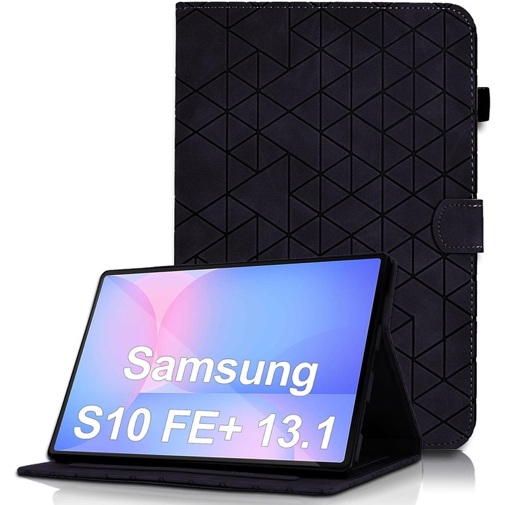 Husa pentru Samsung Galaxy Tab A8 10.5 inch 2021 (SM-X200/X205/X207) din piele PU, cu suport cu buzunar pentru card, Negru
