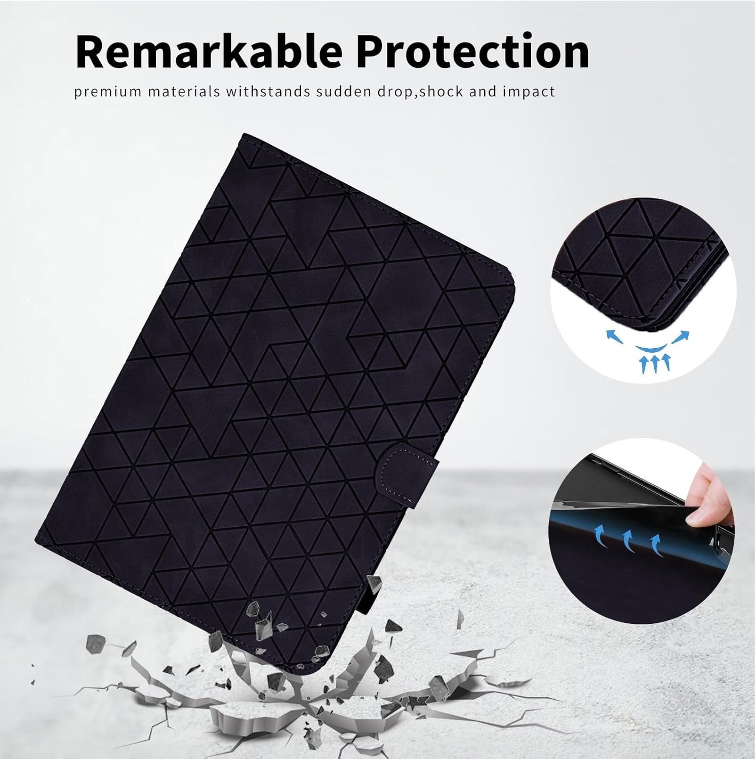 Husa pentru Samsung Galaxy Tab A8 10.5 inch 2021 (SM-X200/X205/X207) din piele PU, cu suport cu buzunar pentru card, Negru