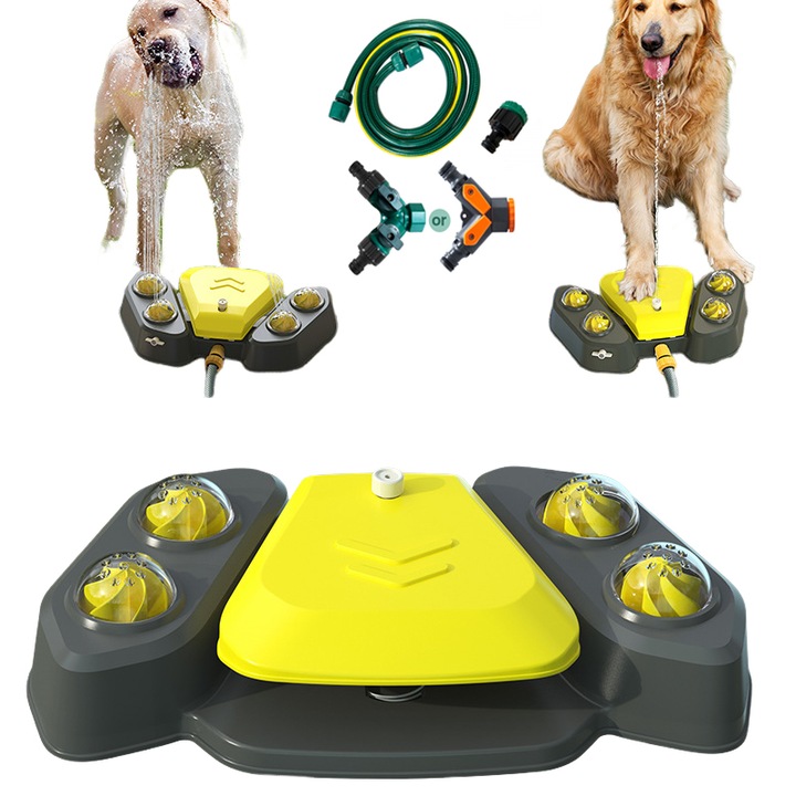 Apa potabila automata pentru animale, fantana cu actionare prin apasare, jucarie cu apa pentru vara, din plastic ABS sigur pentru alimente, design anti-scurgere, culoare galbena