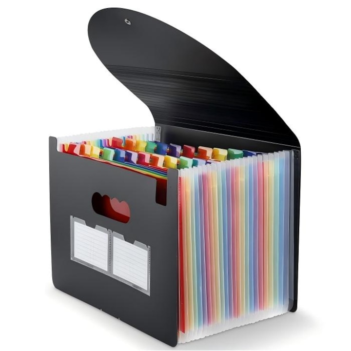 Mapa extensibila, 24 compartimente, Omelivon, negru, 33.02x23.64x5 cm