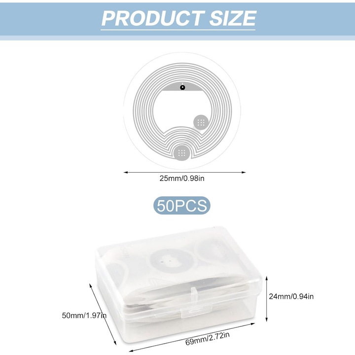 50 darabos öntapadós NFC címke készlet, kerek, fehér, 25 mm
