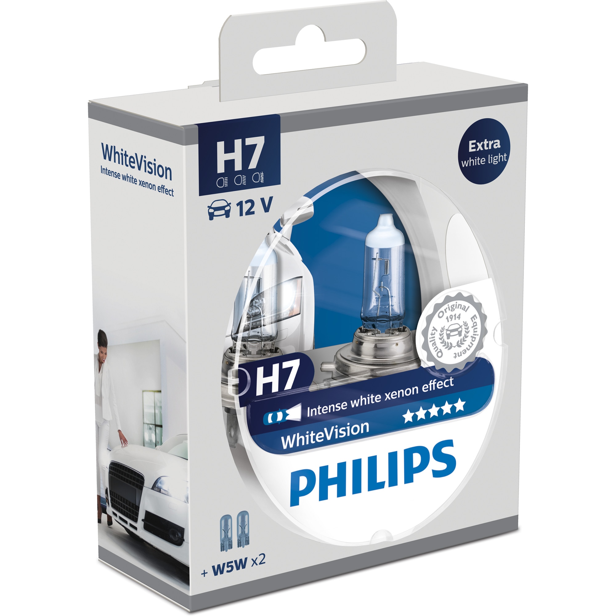 Комплект 2 халогенни крушки Philips H7 White Vision, 12V, 55W