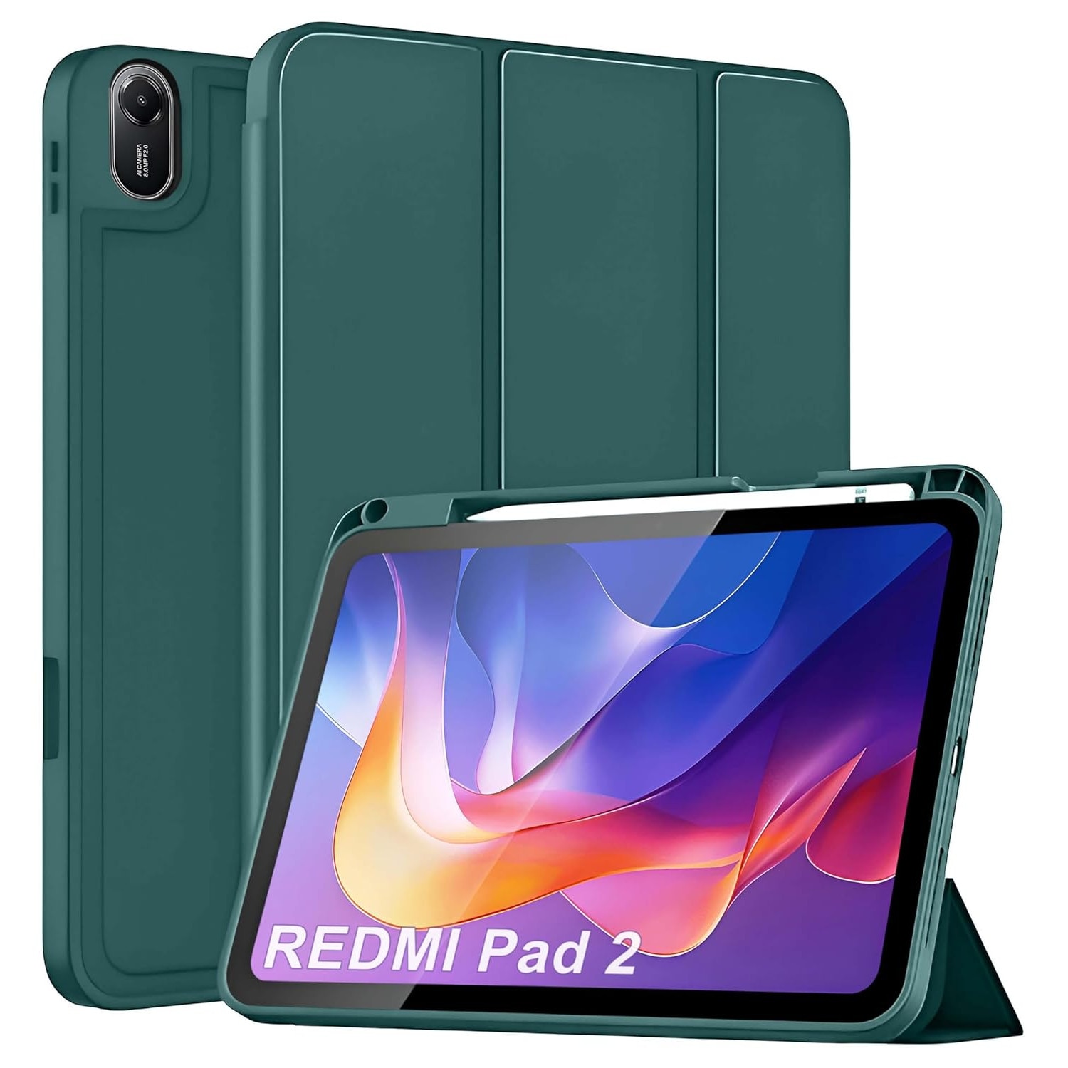Husa pentru Xiaomi Redmi Pad 2 Soft Shell cu functie wake-up/sleep si compartiment pentru stylus tip stand - Verde