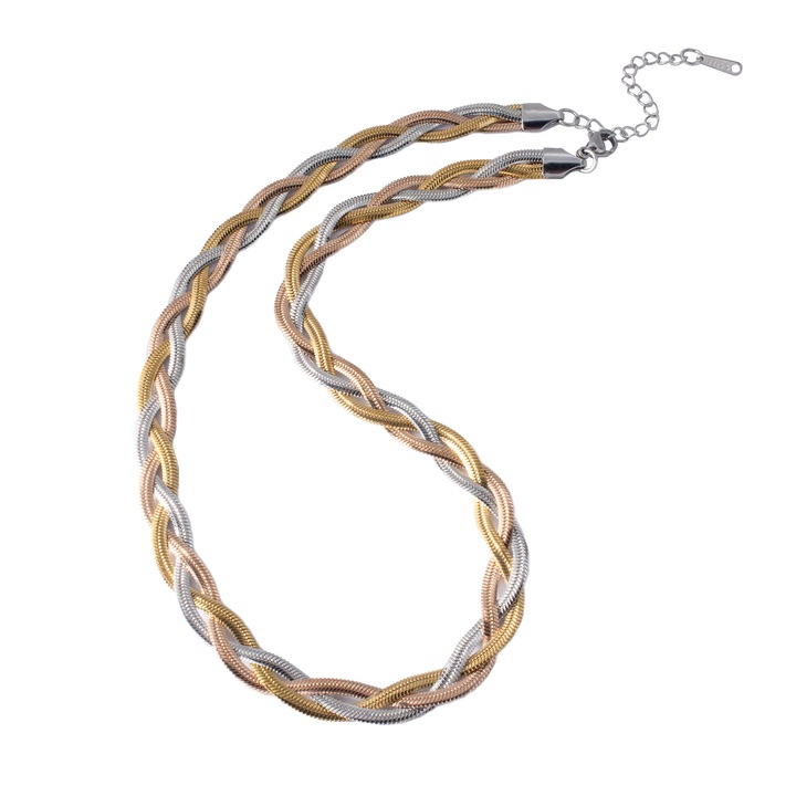 Colier dama, handmade, inox, 17.7inch, argintiu/auriu