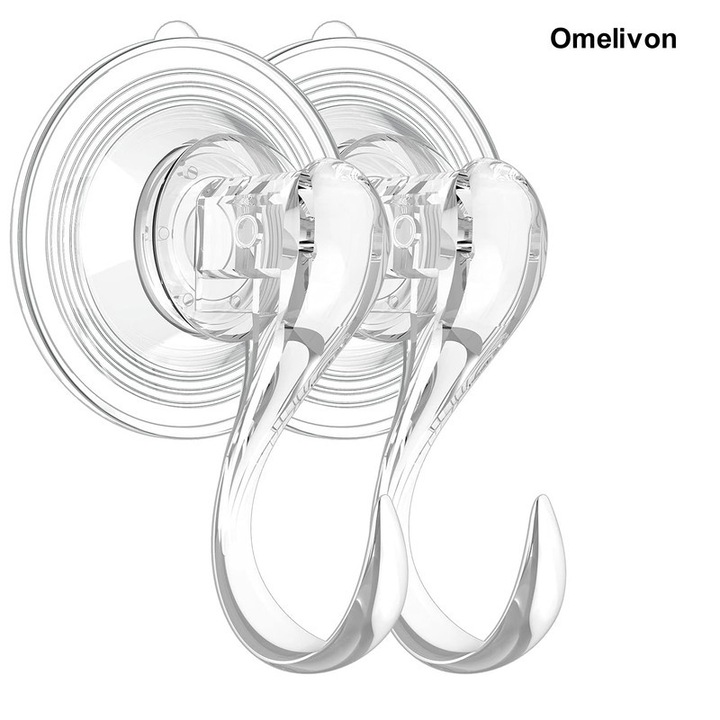 Set 2 suporturi cu ventuza, Omelivon, transparente, pentru baie, bucatarie, sticla, usi, rezistente la apa calda
