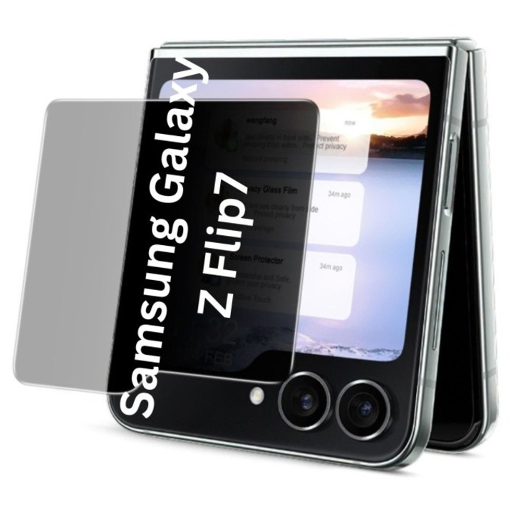 Folie pentru Samsung Galaxy Z Flip7, Anti-spy Ultra HD, Protectie 9H, Montare Simpla, 111D, set cu sticker, Privacy