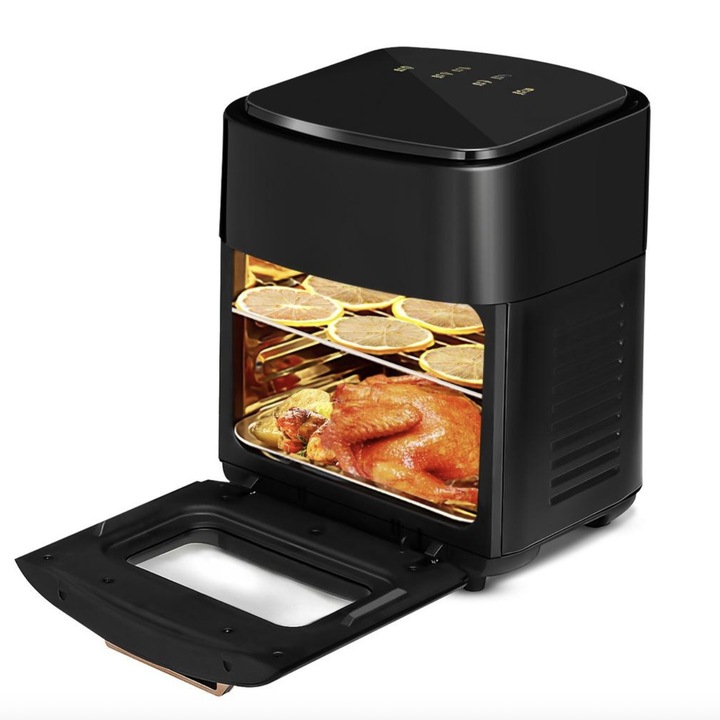 Friteuza cu aer cald JRH Ultra Fry Digital, 1400W, 6 programe, capacitate 15L, temperatura ajustabila, timer 60 minute, negru