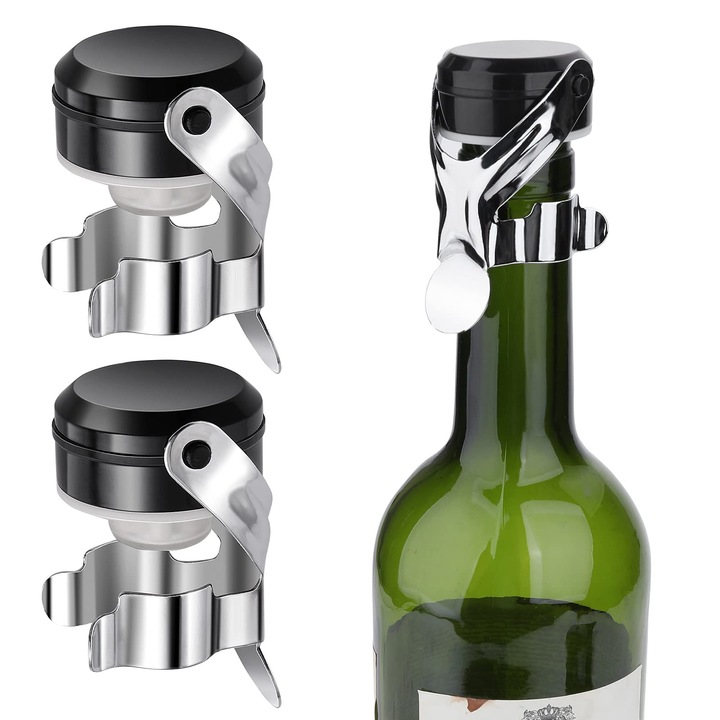 Комплект тапи за бутилки шампанско от неръждаема стомана, силикон, 2.6x1.9 инча