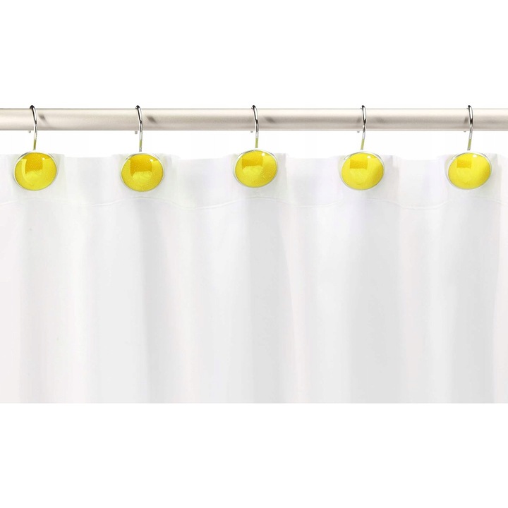 Carlige pentru perdea de dus, 12 bucati, carlige decorative galbene pentru baie