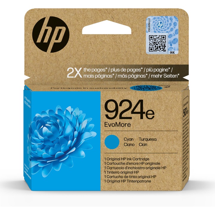 Eredeti HP 924e nyomtatópatron, ciánkék, 800 oldal, 114,8x23,9x100,1 mm