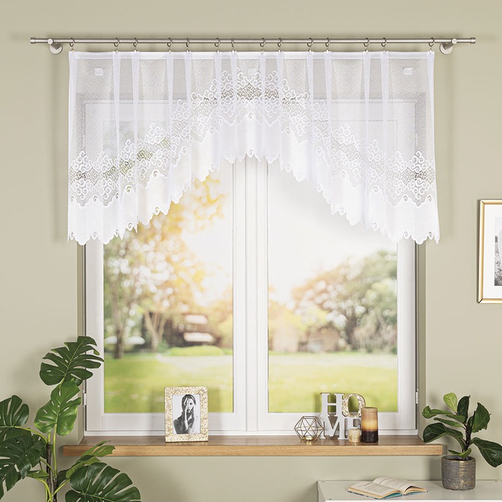 MODESTA Завеса Marquise, 250x80 см, бяла, флорален и геометричен дизайн