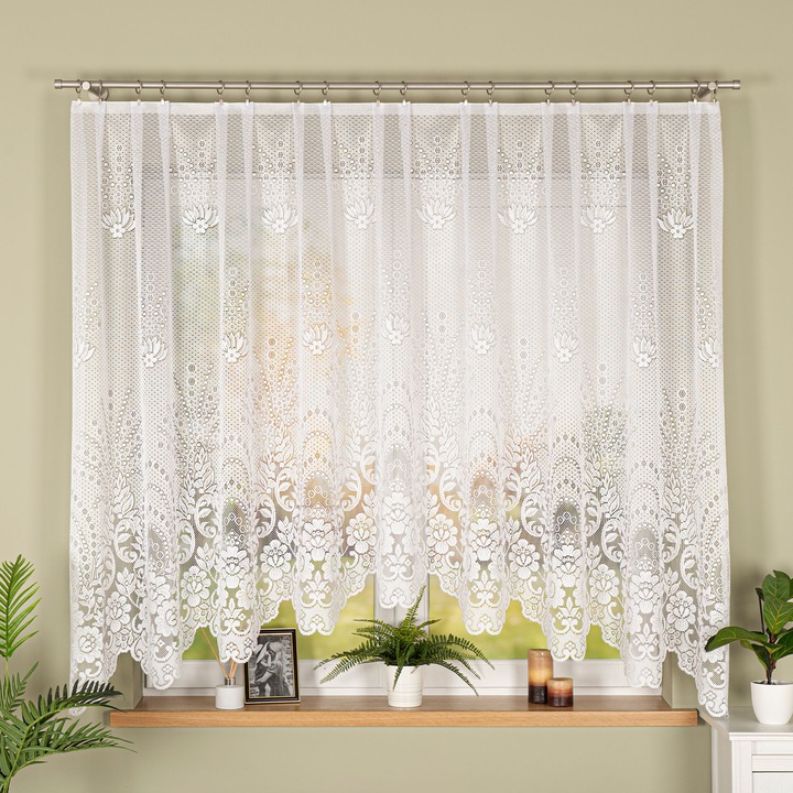 Perdea ELA, 300x160 cm, model floral, alb, gata de montaj