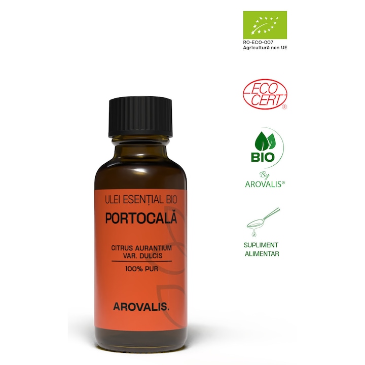 Arovalis - Ulei Esential Bio de Portocala Dulce, Supliment Alimentar, 100% Pur, 30ml