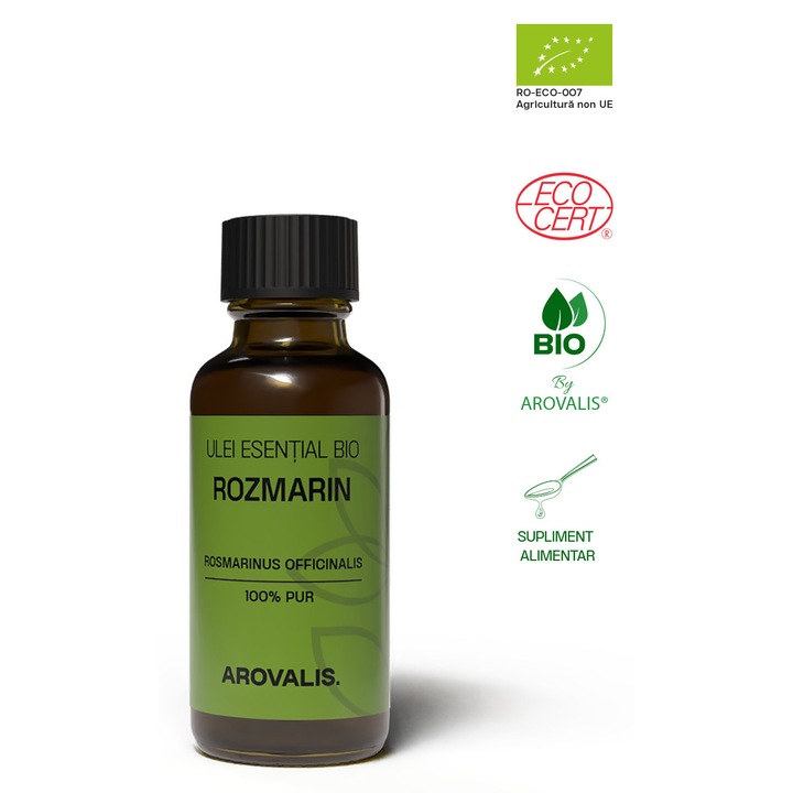 Arovalis - Ulei Esential Bio de Rozmarin, Supliment Alimentar, 100% Pur, 10ml