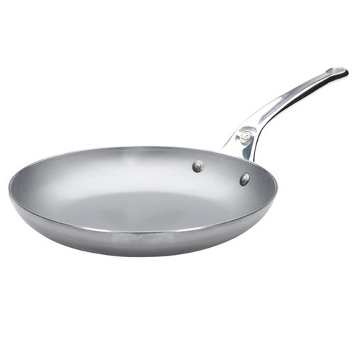 Tigaie de fier, de Buyer, 24 cm, Maner ergonomic, Otel inoxidabil, Argintiu