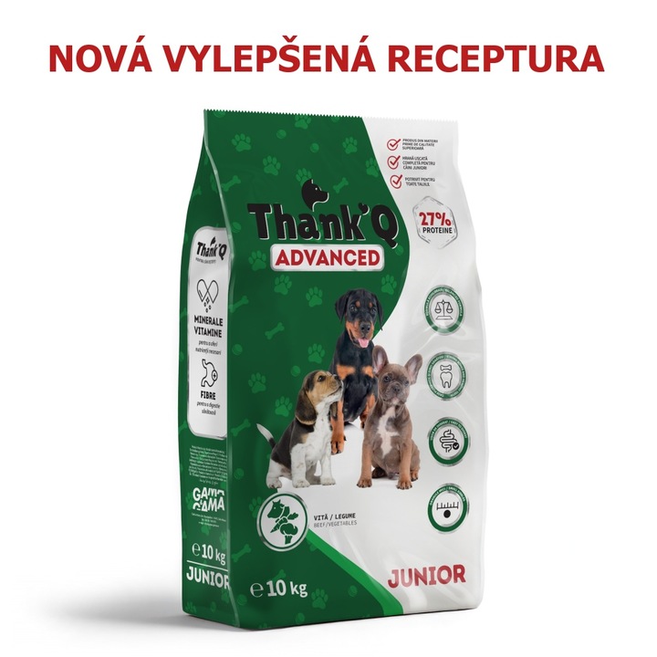 Hrana pentru caini, Thank'Q Advanced Dog Junior, cu gust de vita, 10 kg