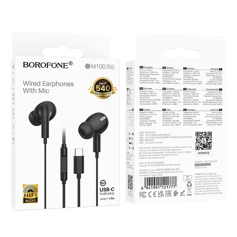 Casti Borofone BM100 Pro Fuente, Cu Microfon, Control Redare, Mufa Type C cu DAC, Negru