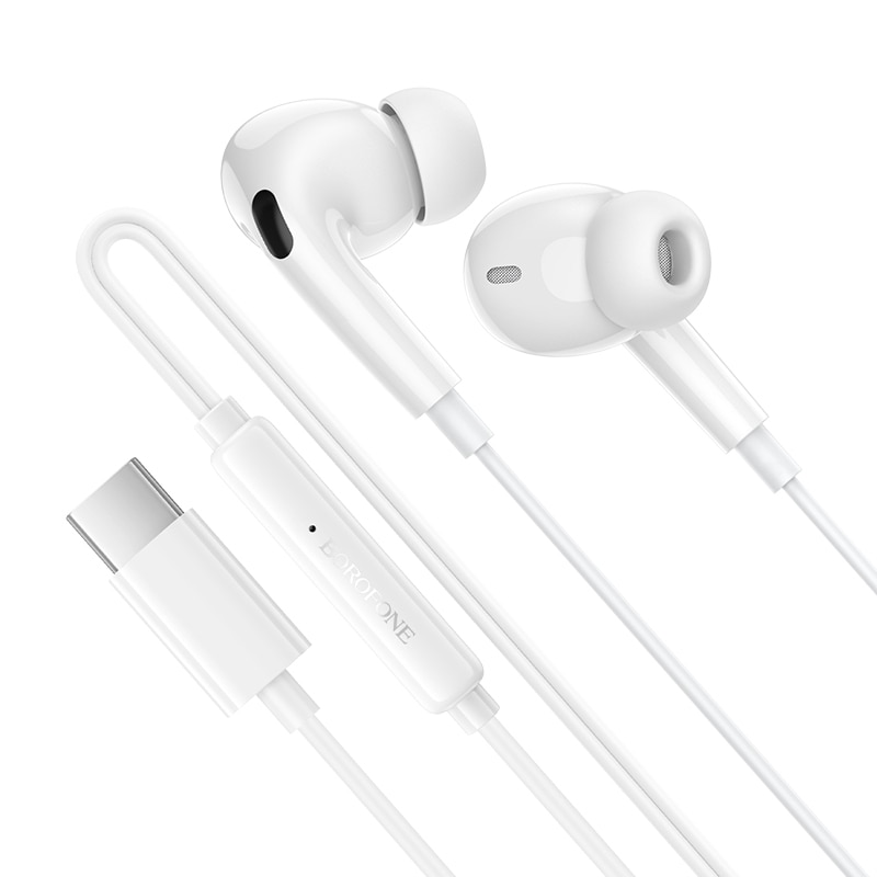 Casti Borofone BM100 Pro Fuente, Cu Microfon, Control Redare, Mufa Type C cu DAC, Alb