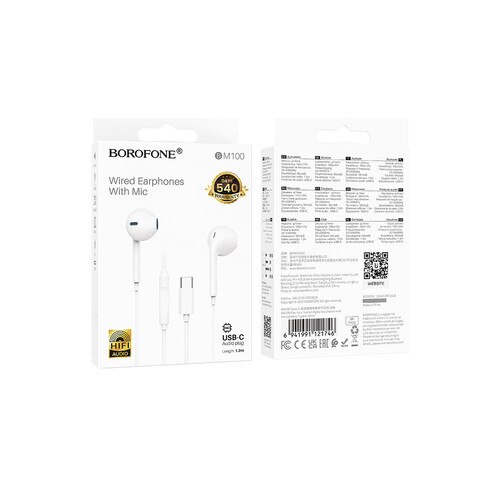Casti Borofone BM100 Fuente cu microfon Type-C white