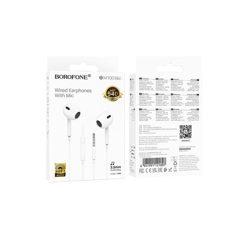 Casti cu fir mufa jack Borofone BM100 Max Fuente cu microfon white