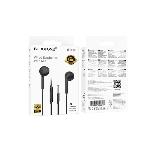 Casti cu fir mufa jack Borofone BM100 Fuente cu microfon black