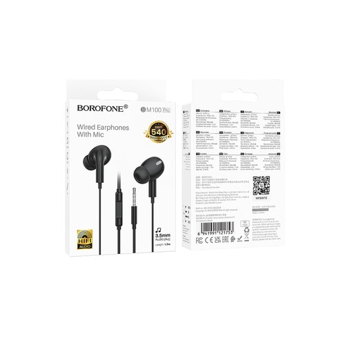 Casti cu fir mufa jack Borofone BM100 Pro Fuente cu microfon black