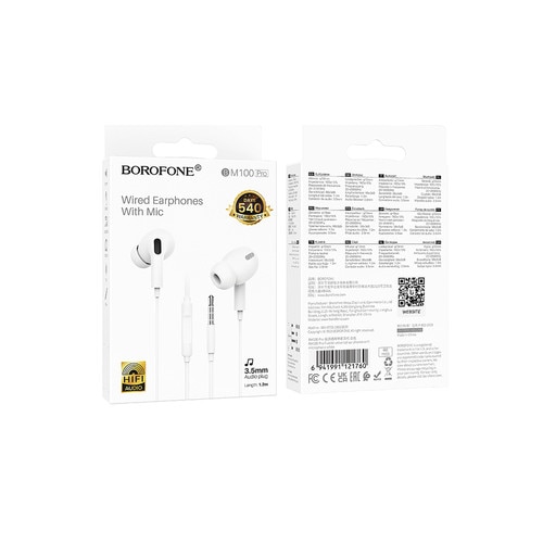 Casti cu fir mufa jack Borofone BM100 Pro Fuente cu microfon white