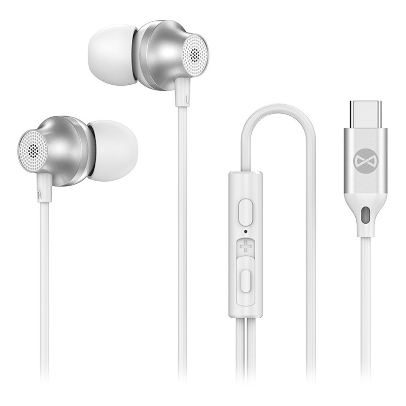 Casti in ear, cu fir, USB Type C, cu microfon si control volum, cablu 1.2m, alb