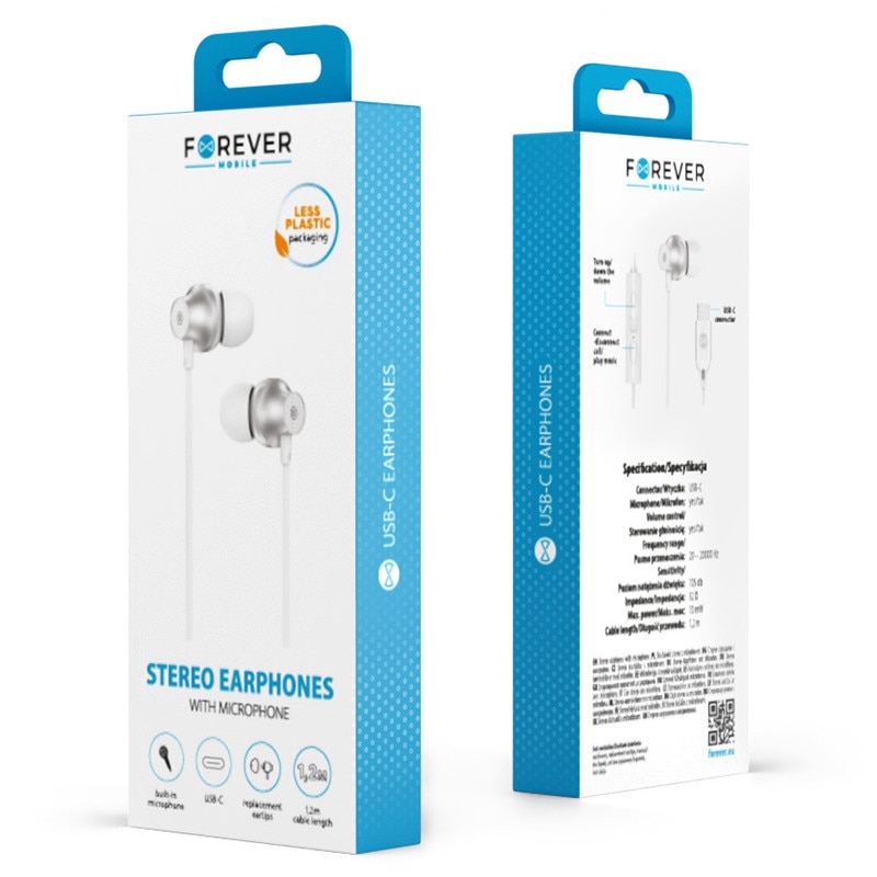 Casti in ear, cu fir, USB Type C, cu microfon si control volum, cablu 1.2m, alb