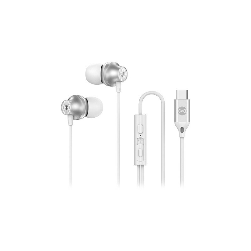 Casti in ear, cu fir, USB Type C, cu microfon si control volum, cablu 1.2m, alb
