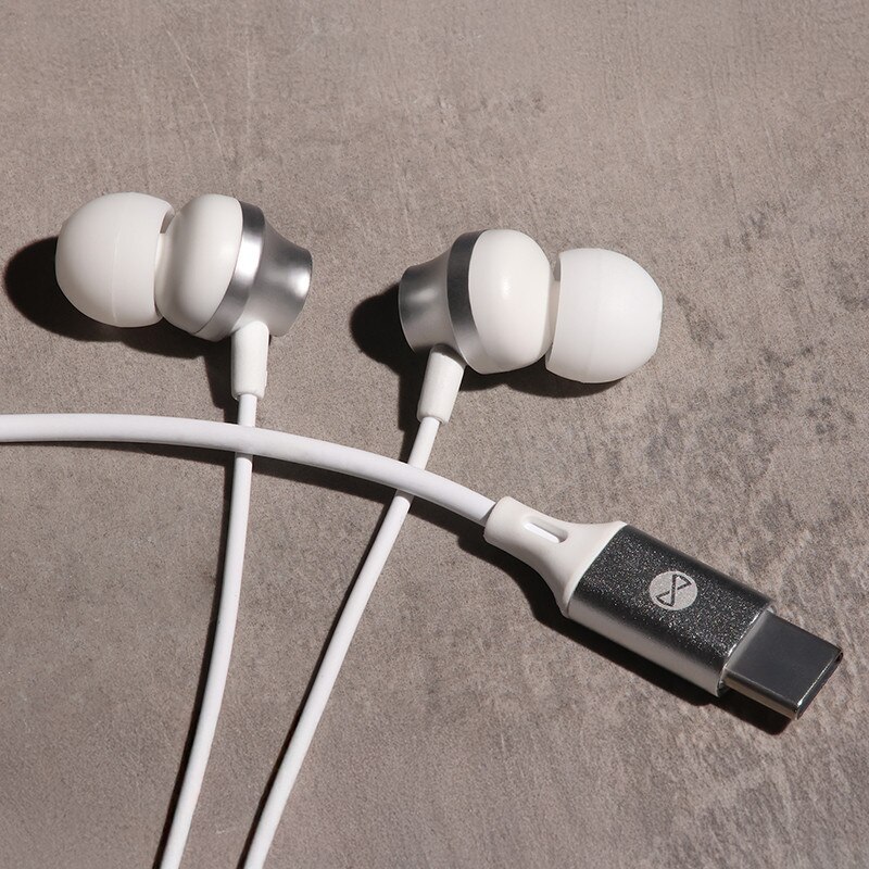 Casti in ear, cu fir, USB Type C, cu microfon si control volum, cablu 1.2m, alb