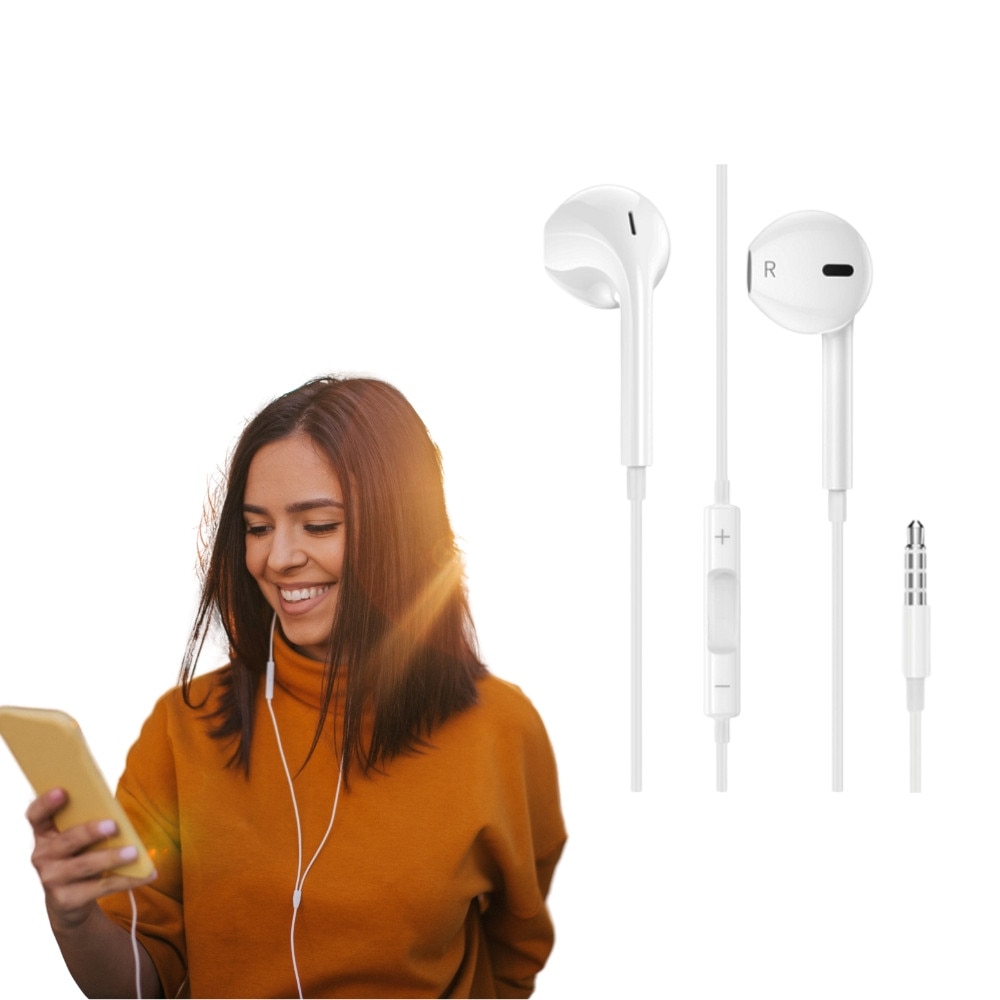 Casti cu Fir DigikalaX®, In-ear, Microfon & Control Volum, conector Jack 3.5mm, Alb