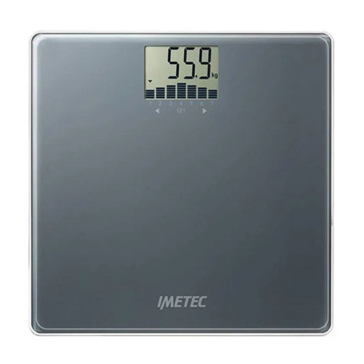 Cantar corporal Imetec, 5818, 4G senzor, LCD, 30x30cm, max. 180kg, gri inchis