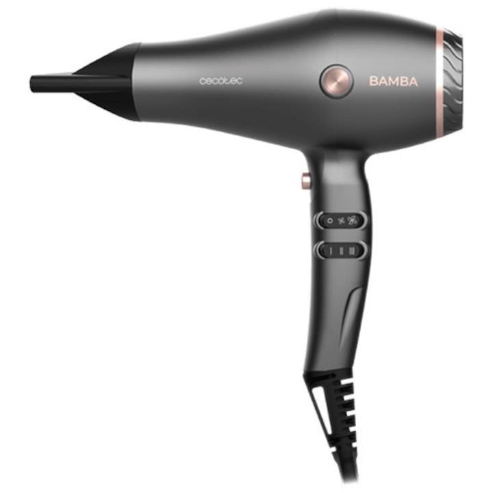 Cecotec Bamba ionos hajszárító, 2600 W-os egyenáramú motor, 2 sebességfokozat, 3 hőmérséklet, 1,8 m-es kábel, 2 fúvókával és diffúzorral